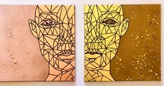 visage graphique avec feuille or ou cuivre et relief résine 2 coloris au choix