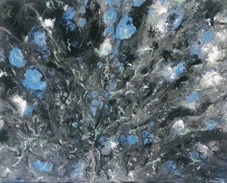 tableaux abstraits contraste bleu métallisé et noir