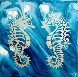 tableau hippocampe décoration thème de la mer